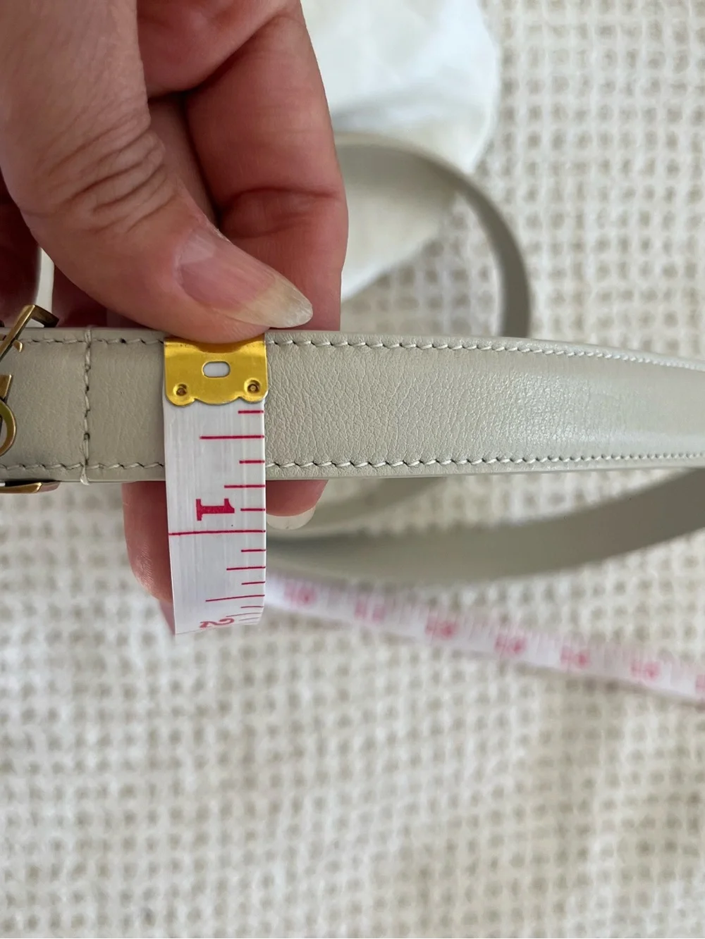 Saint Laurent Cream Leather Belt with Gold YSL Buckle Accent size 80
